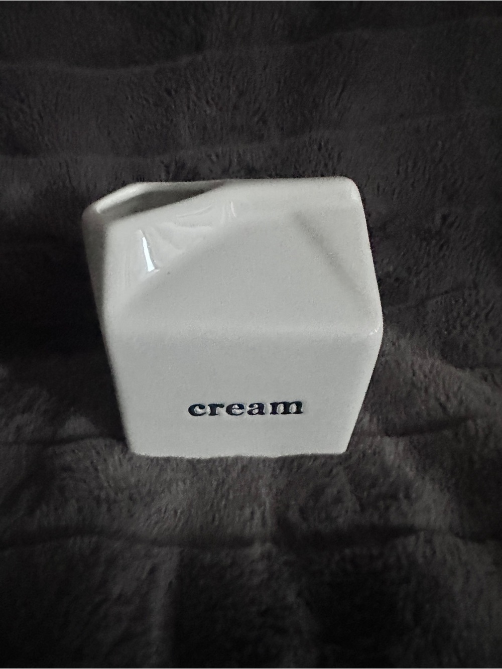 White Ceramic Cream Pitcher with Navy Lettering